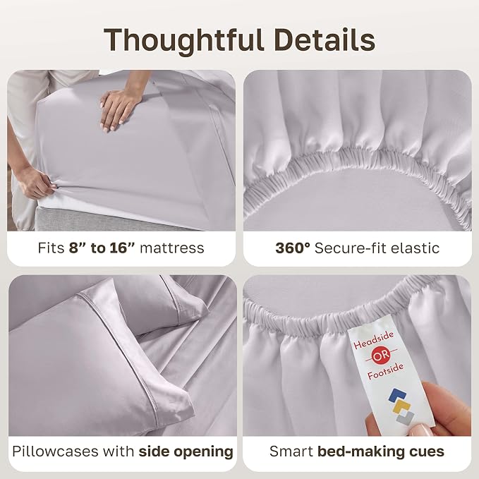 California Design Den Soft 100% Cotton Sateen Full Size Bed Sheet Set | 400 Thread Count Backed by Good Housekeeping Seal, 16" Deep Pocket, All-Around Elastic, Easy Care - Dusky Lavender Grey
