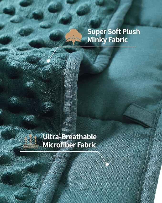 Mr. Sandman Weighted Blanket for Adults, Queen Size 15 lbs, 60 x 80 Inches | Cooling Soft Minky for Hot Sleepers; Machine Washable; Filled with Glass Beads; Heavy Bed Throw for Sleep; Dark Green
