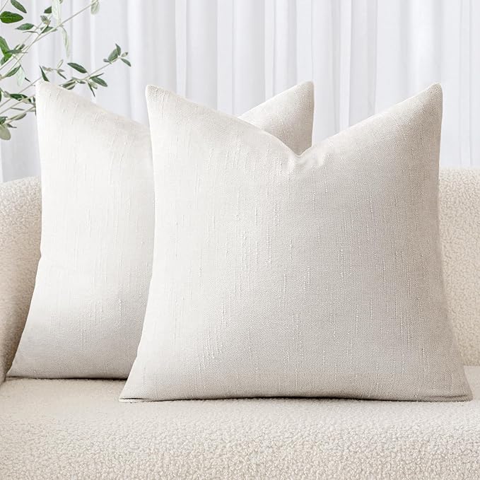 MIULEE Textured Chenille Throw Pillow Covers 18x18 Inch White | Pack of 2 Decorative Soft Throw Pillows, Solid Textured Cushion Covers, Modern Home Decor for Couch Sofa Bedroom Living Room