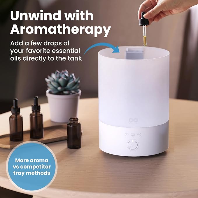 Everlasting Comfort 2.5L Top Fill Humidifier for Bedroom – 28dB Ultra-Quiet, Easy to Fill & Clean, 24HR Runtime, Night Light, Timer, Ultrasonic Cool Mist, Auto Shut-Off for Indoor Use