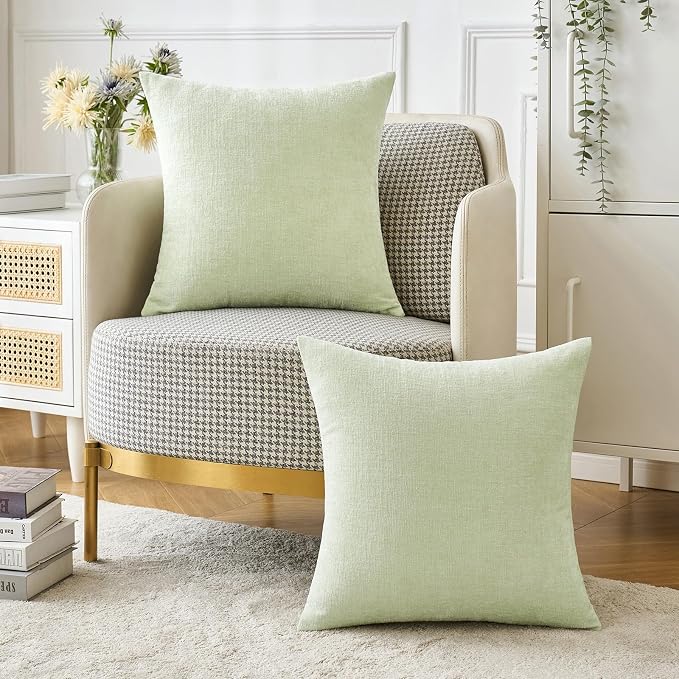 MIULEE Soft Chenille Throw Pillow Covers Light Green 18x18 Inch Pack of 2 | Modern Home Decor, Classic Decorative Pillows, Solid Dyed Cases, Boho Couch Cushion Covers for Sofa Bed Living Room