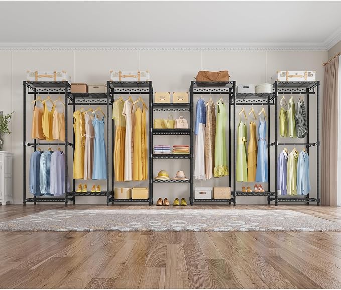 VIPEK V5 Medium Freestanding Clothes Rack, Modular Closet System, Black | 790 lbs Load, 4 x 19.5 in hanging rods, 8 x shelves (2 adjustable), Supports expansion with accessories