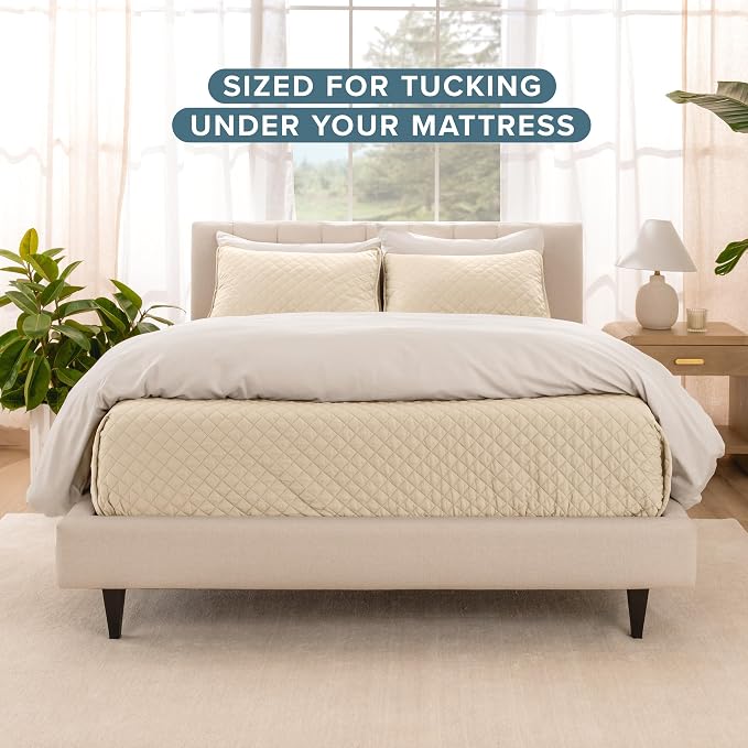 Bare Home Coverlet Set - Twin/Twin Extra Long - Lightweight Bed Decor - Comforter Alternative - All-Season Quilted Bedspread (Twin/Twin XL, Sand)