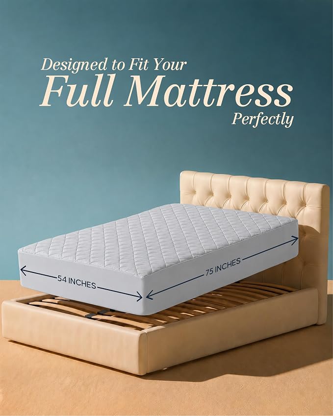 Quilted Mattress Pad Full Mattress Protector Topper fits 16" Deep LightGrey | Soft Breathable Fitted Mattress Cover, Noiseless, Deep Pockets & Machine Washable for Home & Hotels by Utopia Bedding