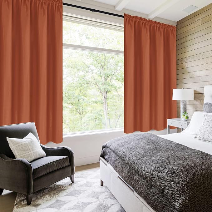 DWCN Blackout Curtains for Bedroom Living Room 38 x 63 Inch Long 2 Panels | Room Darkening, Thermal Insulated, Light Blocking, Rod Pocket Drapes, Noise Reducing Window Treatments, Burnt Orange