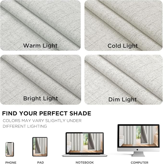 Joydeco Linen Blackout Curtains for Bedroom - 100% Light Blocking 1 Panels, White Drapes 70" W x 108" L, Thermal Insulated Room Darkening Curtains for Living Room, Rod Pocket & Back Tabs