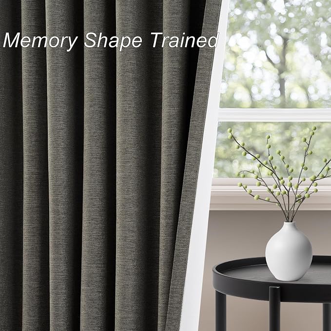 Topfinel 72 Inch Total Blackout Curtains for Bedroom Heat Blocking Linen Blended Energy Efficient Insulated Modern Farmhouse Cabin Closet Dark Grey Bay Windows Drapes 2 Panels Set Back Tab Hook Rings