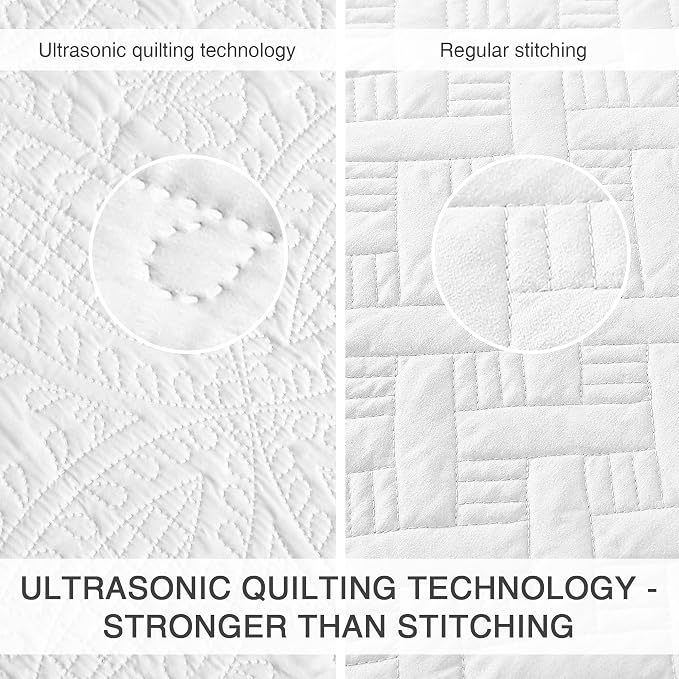 Love's cabin California King Size Quilt Bedding Set White Bedspreads - Cal King Summer Lightweight Bedspread Comforter - Coin Pattern Coverlet for All Season - 3 Pieces (1 Quilt, 2 Pillow Shams)