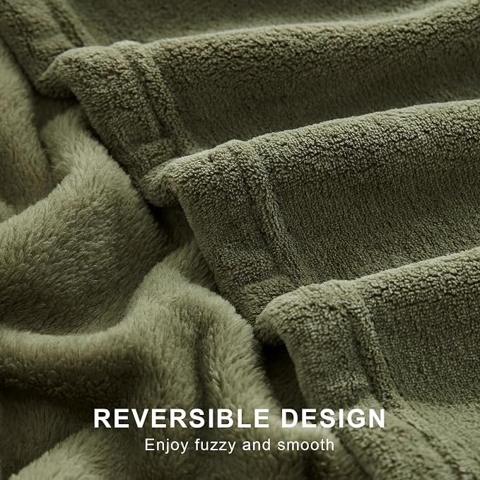 Hansleep Throw Moss Green Fleece Blanket, Soft Flannel Bed Blanket | Fuzzy Cozy Blanket 50x60 Inches, Multi-use for Bed, Sofa, Couch, Travel, Camping, All Season Warm Lightweight Cover