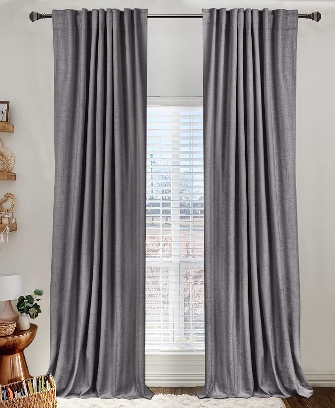Faux Linen Total Blackout Curtains for Bedroom 80 Inches Long, Darkgray | 100% Blackout Shield, Back Tab/Rod Pocket Living Room Drapes, Thermal Insulated Blackout Curtains 2 Panels Set, 50"W x 80"L