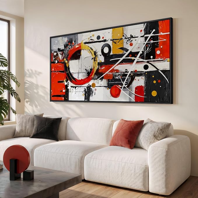Large Framed Black White Gold Abstract Wall Art for Living Room, 60x30 In | Red and black modern pictures, Canvas prints, Solid wood frame, Artwork for walls, Wall decor for bedroom office entryway