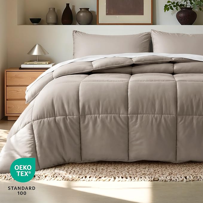Bare Home Comforter Set - 1800 Ultra Soft (Twin/Twin XL, Khaki) | All-Season, Breathable, Hypoallergenic, Premium 1800, Warm, Cozy