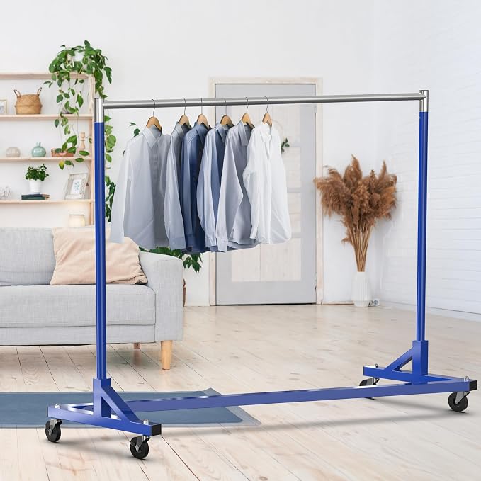 Simple Houseware Industrial Grade Z-Base Garment Rack, 63" W/500Lb, Blue