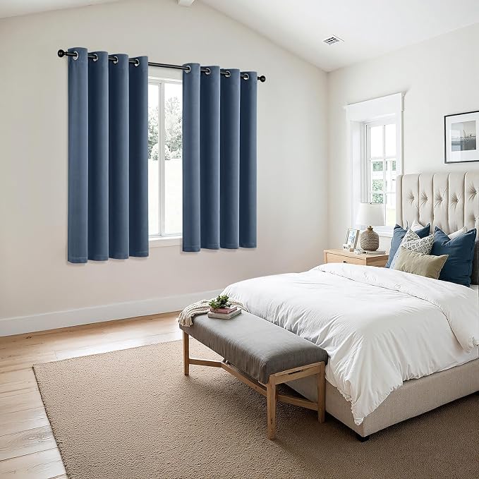 MIULEE Blackout Curtains for Bedroom 2 Panels 55 x 68 Inch Long Stone Blue | Thermal Insulated, Living Room Darkening Grommet Drapes, Noise Reducing, Light Blocking Window Treatments
