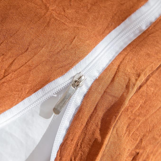Bedorm Ruffled Queen Duvet Cover Burnt Orange Bedding Set Rust Lace Ruffle Boho Chic Bedroom Decor Super Soft Breathable Pumpkin Duvet Cover Set French Country Style