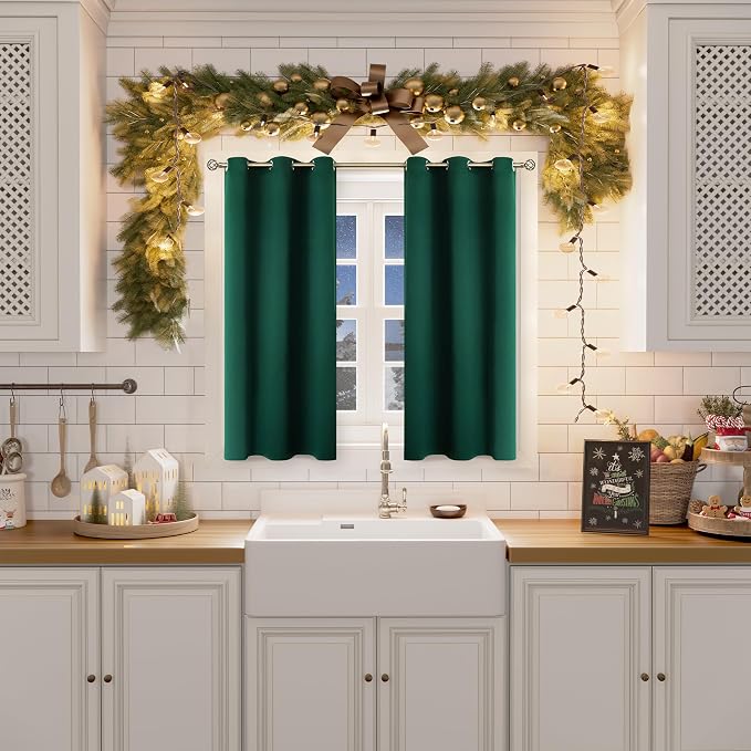 BGment Blackout Curtains for Bedroom - Grommet Thermal Insulated Room Darkening Drapes for Living Room, Set of 2 Panels (38 x 45 Inch, Emerald Green) | Grommet top, Blackout, Room Darkening, Sunblock, Thermal Insulated, Window Drapes for Kitchen, 38x45...