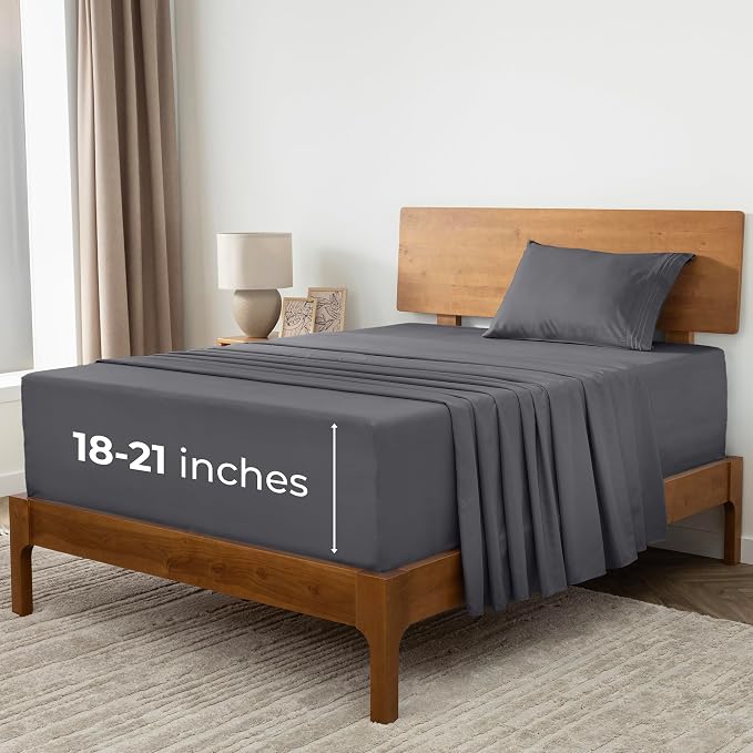 Mellanni Iconic 3-Piece, Ultra Soft Sheet Set (Twin XL, Gray) | 10M+ Sleepers. Lab-tested: Sleeps Cool, Stays Bright, Strong, Smooth. Good Housekeeping Best Bedding, 7 yrs running.