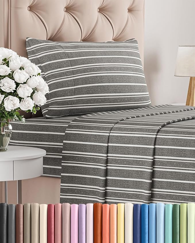 Twin Size 3 Piece Sheet Set - Breathable & Cooling Sheets - Grey Stripes | Hotel Luxury Bed Sheets for Women & Men, Deep Pockets, Easy-Fit, Extra Soft and Wrinkle Free Sheets, Oeko-Tex Bed Sheet Set