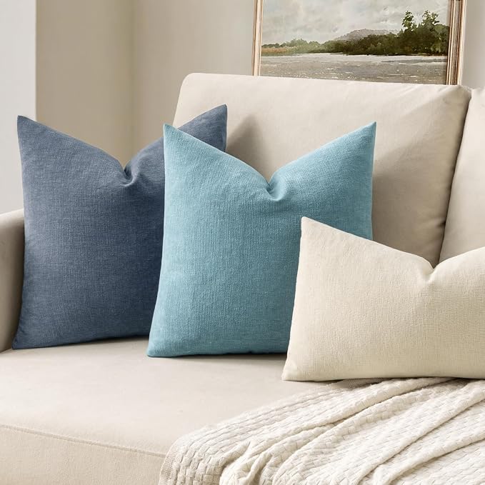 MIULEE Smoke Blue Chenille Couch Throw Pillow Covers, 20x20 | Set of 2, Soft Coastal Home Decor, Modern Farmhouse Decorative Pillowcases for Sofa Living Room Bed