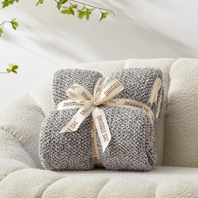 Snuggle Sac Grey Throw, Super Soft Warm Oversized Fuzzy Plush Blanket, Dark Grey, 50x70 inches