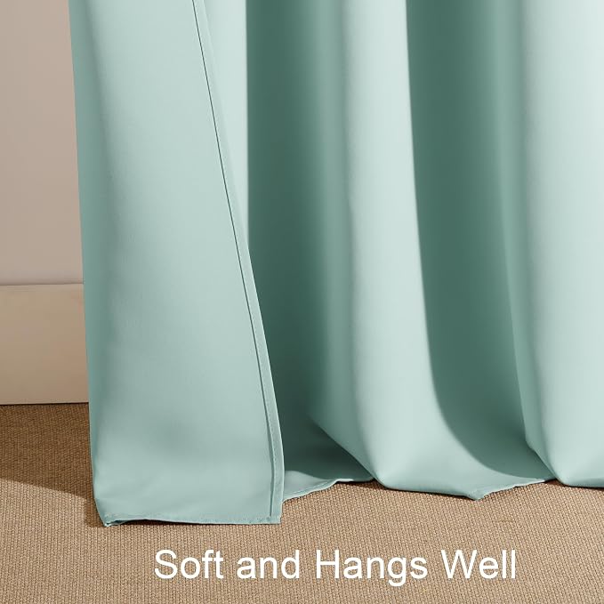 PONY DANCE Aqua Blue Window Curtains 36 inch Length, Thermal Insulated Blackout Kitchen Curtains for Small Window, Short Black Out Drapes for RV Camper(2 Panels Set, Aqua, 42 inches Wide)