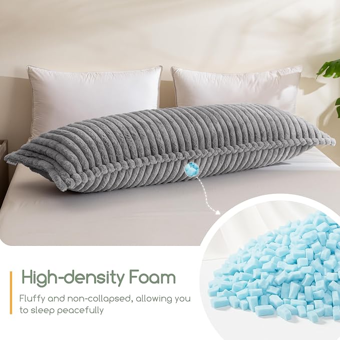 HIGOGOGO Memory Foam Body Pillow, Thickened Large Long Bed Pillow for Adults, Full Body Pillow with Removable Pillow Cover (20x54 Inch), Grey
