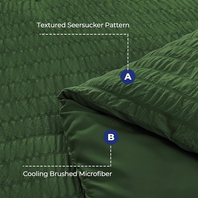 HYMOKEGE Dark Green Full Size Comforter Sets Seersucker 7 Pieces, All Season Luxury Bed in a Bag for Bedroom, Bedding Set with Comforters, Sheets, Pillowcases & Shams