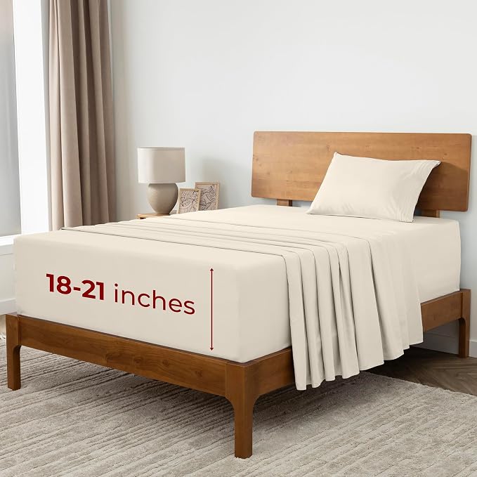 Mellanni Extra Deep Twin Sheets - 3 PC Iconic Collection Bedding | Hotel Luxury, Ultra Soft, Cooling Bed Sheets - Wrinkle, Fade, Stain Resistant (Twin, Golden Ivory)
