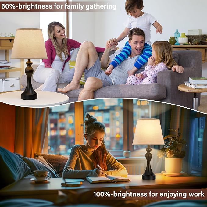 Touch Lamps for Nightstand, 3 Way Dimmable Bedside Lamps with USB C+A Ports | Touch Control, LED Bulb Included, Small Black Table Lamp for Bedroom, Night Stands, End Table, Gift，Corded