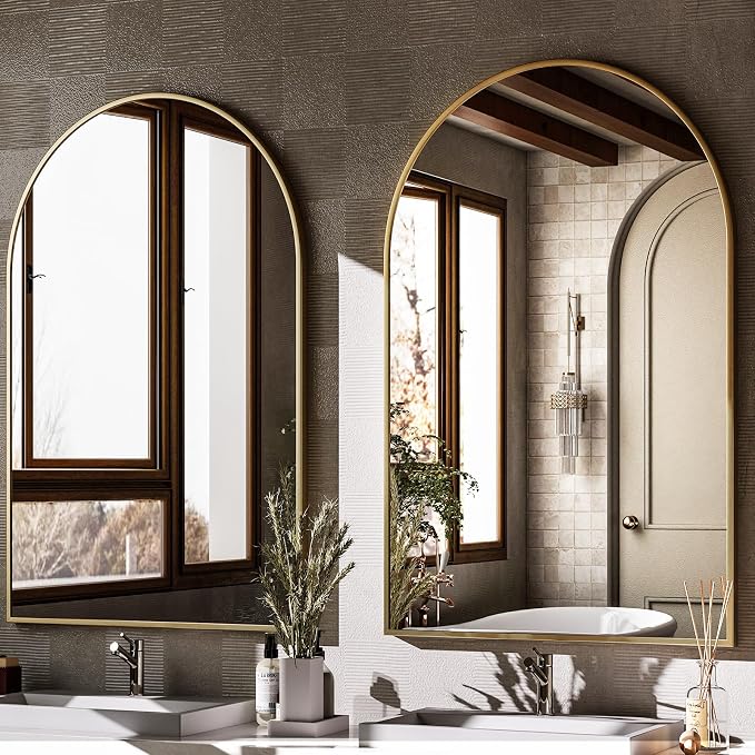 HARRITPURE 20"x30" Arched Bathroom Mirror Wall Mounted Gold Arch Mirror | Aluminum Alloy Frame Modern Mirror for Living Room, Bedroom and Entryway