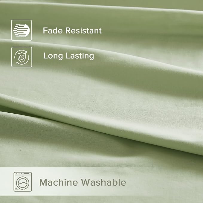 Comfort Spaces 100% Cotton Percale Sheets Twin XL Size 3 Piece, Sage Green | Crisp, Cool & Breathable Bed Sheets, 12" Deep Pocket Fits Up to 14" Mattress, Lightweight, All Season Cozy, with Pillow Case