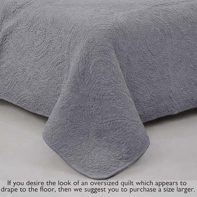Cozy Line Home Fashions Charcoal Gray Cotton Quilt Set – 3-Piece Solid Textured Quilted Bedspread with Shams, Lightweight All Season Modern Bedding (Medallion - Grey, Queen - 3 piece)