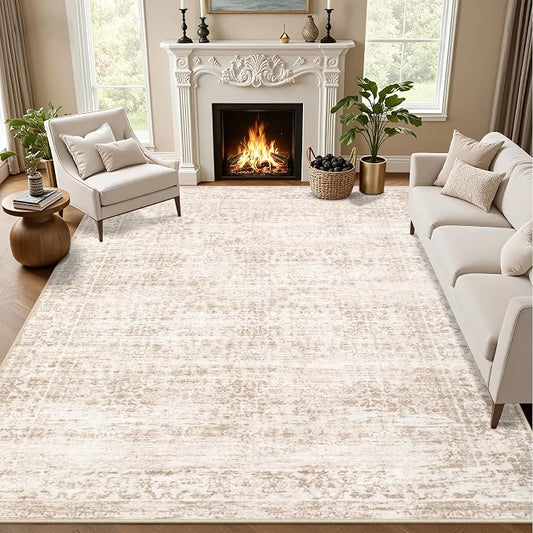 10x14 Area Rugs Living Room: Washable Rug for Bedroom Beige Brown | Vintage No Slip Stain Resistant Rug Soft Indoor Decor Floor Floral Area Rugs for Dining Room, Nursery, Hallway, Home Office