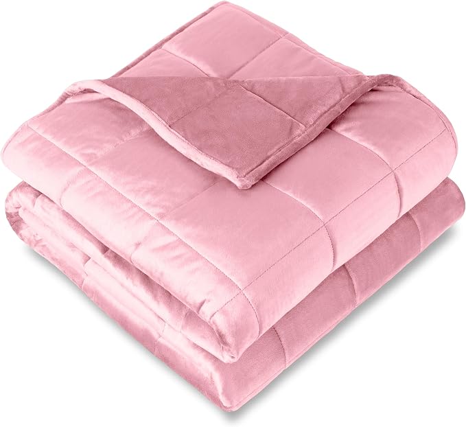 Bare Home Minky Fleece Weighted Blanket (Light Pink, 40"x60" 10lbs) | Twin or Full Size, Minky Fleece, Premium Heavy Blanket Nontoxic Glass Beads