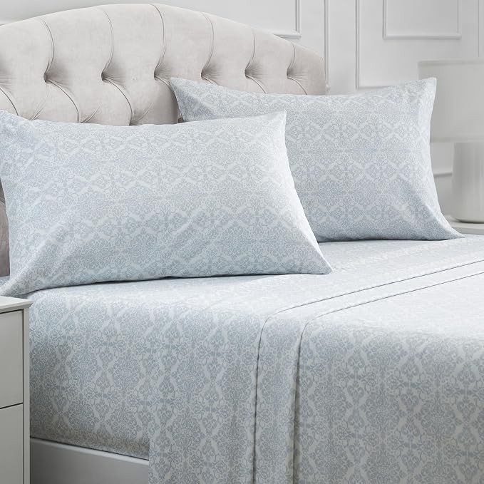 Mellanni Iconic 4-Piece, Ultra Soft Sheet Set (King, Laced Sky Blue) | 10M+ Sleepers. Lab-tested: Sleeps Cool, Stays Bright, Strong, Smooth. Good Housekeeping Best Bedding, 7 yrs running.