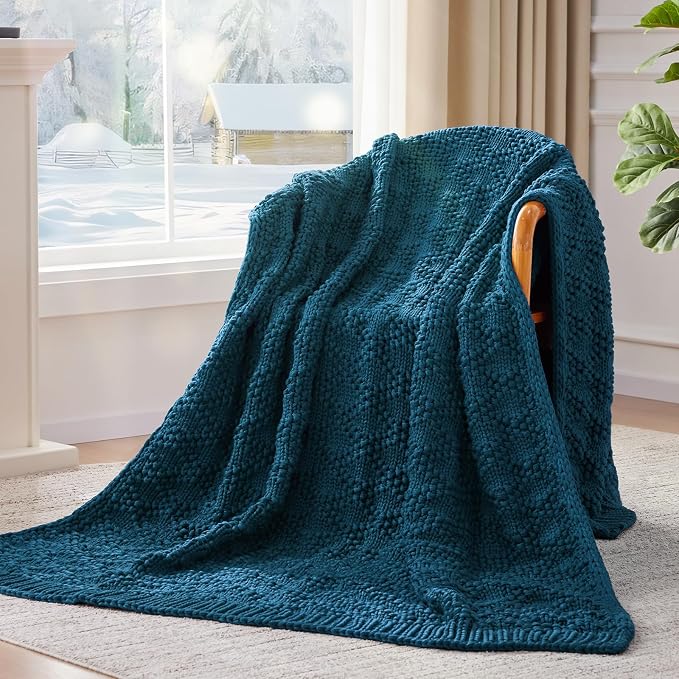 Anysay Knitted Weighted Blanket for Adult, Chunky Knit Throw 36''*48'' 3lbs | Cooling Weighted Blanket for Sleep Breathable Machine Washable Fall Heavy Blanket for Room Decor(Peacock)