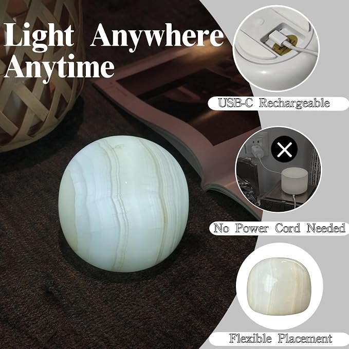 Marmor Marble Lamp Table Lamp Unique Stone Touch Lamp Pat Lamp Type-C 3 Way Bedside Lamp Ambient Light Bedroom Stands Night Light Decorative LED Warm Portable Lamp Rechargeable (Mid Century Modern)