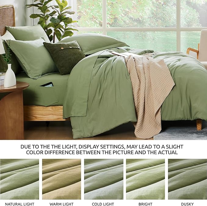 Oversized Queen Comforter Set -7 Pieces Soft Bed in a Bag Queen Bedding Set | Prewashed All Season Comforter with Sheets, Pillow Shams & Pillowcases, Sage Green