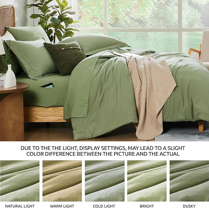 King Size Comforter Set- 7 Pieces Prewashed Bed in a Bag King Bedding Sets | Soft All Season Comforter with Sheets, Pillow Shams & Pillowcases, Sage Green