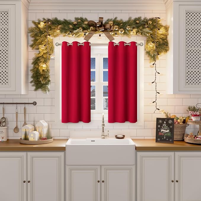 BGment Short Curtains for Small Window 45 Inch Long - Red 2 Panels | Grommet top, Blackout, Room Darkening, Sunblock, Thermal Insulated, Window Drapes for Kitchen, 38x45 Inch