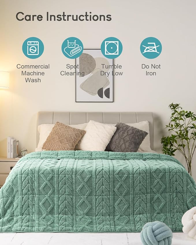 Cottonblue Jacquard Weighted Blanket 15 lbs for Adults Queen Size 60x80in | Ultra Soft Sherpa Fleece Weighted Blankets for Better Sleep Calm Relax, Cozy Warm Sofa Bed Heavy Blanket Throw, Sage Green