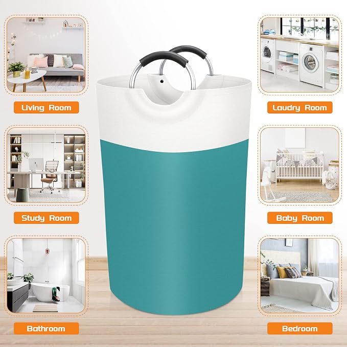 BlissTotes 75L Laundry Basket, Freestanding Collapsible Hamper, Green | Collapsible Dirty Clothes Hamper, Foldable Laundry Bag for Dorm, Waterproof Fabric, Padded Aluminum Handles