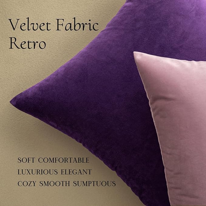 MIULEE Velvet Throw Pillow Covers 20x20 Inch Pack of 2 Eggplant Purple | Soft Solid Decorative Pillow Covers, Modern Luxury Home Decor, for Couch Chair Sofa Bedroom Livingroom