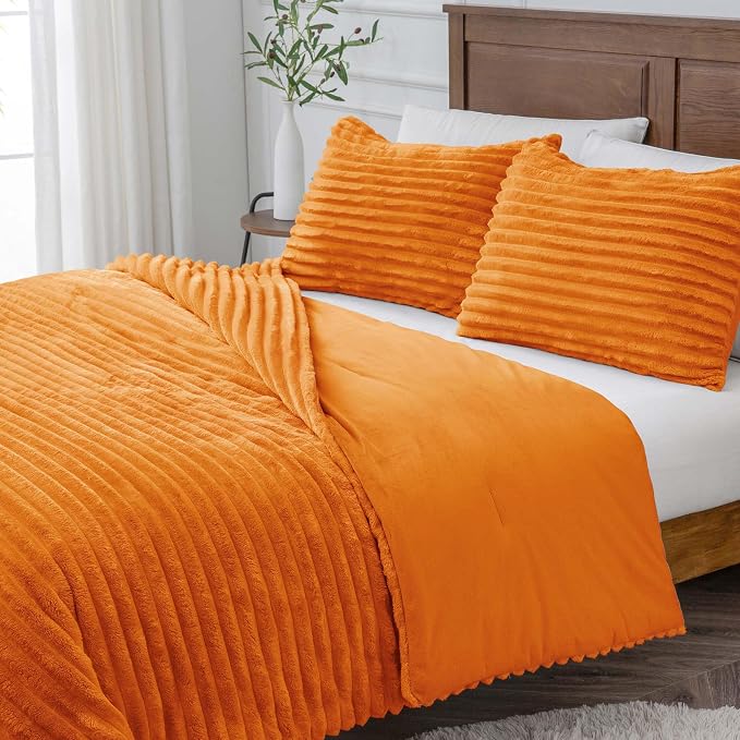 BEDELITE Fleece Twin/Twin XL Comforter Set, Fluffy Bed Set, Burnt Orange | Super Soft & Warm Bedding, Luxury Fuzzy Faux Fur Comforter for Winter, Heavy Plush Bedding, with 1 Pillowcase