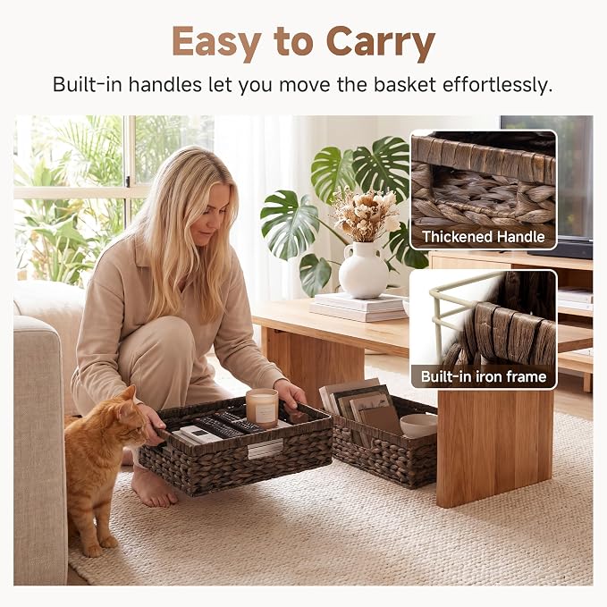 StorageWorks Large Wicker Storage Baskets for Shelves, Brown Baskets,1-Pack | Water Hyacinth Basket, Dark Brown Wicker Basket for Organizing,Pantry Organizers and Storage,Pantry Baskets,15¼" x 11¾" x 4¾"