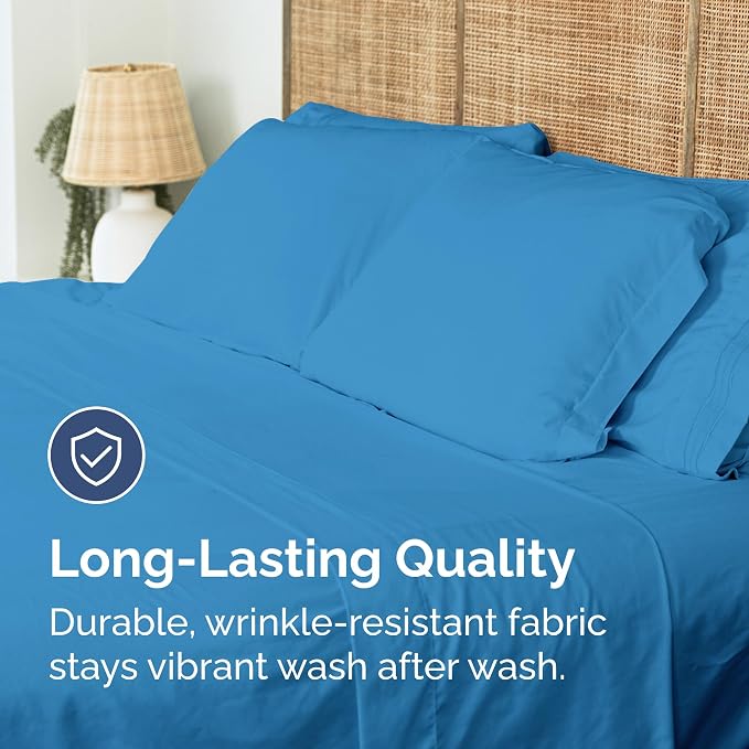 Full Flat Sheet - Single Top Flat Sheet Only - Soft & Cooling - Denim Blue | Hotel Luxury Top Flat Sheet Only, Ultra-Soft, Breathable & Cooling, Fade & Wrinkle Free, Easy-Care, Stain & Shrink Resistant