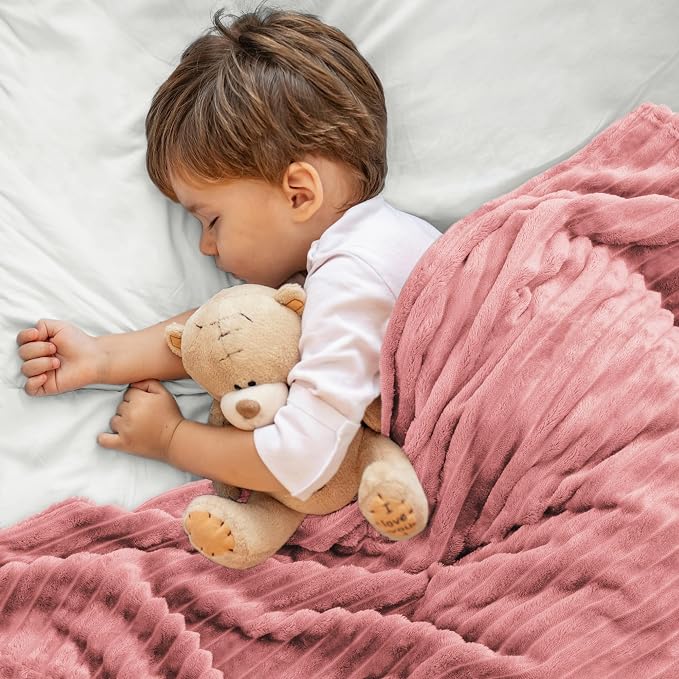 BEDELITE 3D Ribbed Pink Baby Blankets for Boys Girls 30"x 40" | Cute Fuzzy Fleece Blanket, Warm Breathable Soft Cozy Infant Toddler Fluffy Blanket for Newborn All Seasons Use
