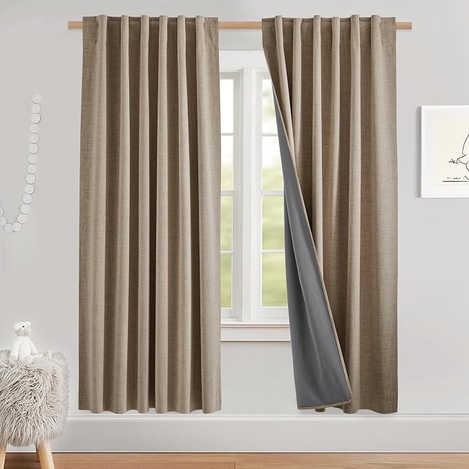 NICETOWN 100% Blackout Linen Curtains 72 inch Long 2 Panels, Skylark Blue | Bedroom Curtains Thermal Insulated, Noise Reducing, Linen Blend, Privacy Protection, Baby Nursery Drapes, W52" x L72" Each