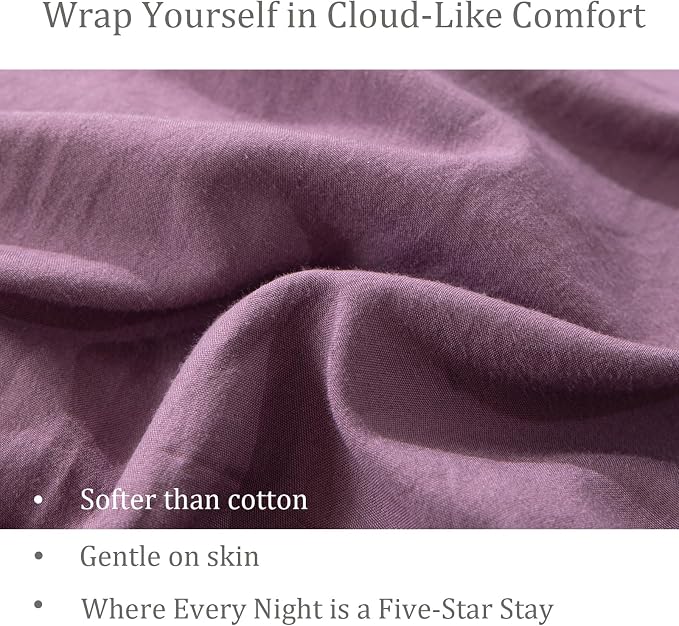 Bedorm Queen Duvet Cover Set Purple Ruffle Bedding Set Pleat Ruffled Shabby Chic Comforter Cover Extra Soft & Easy Care Farmhouse Boho Duvet Cover with Zipper Closure
