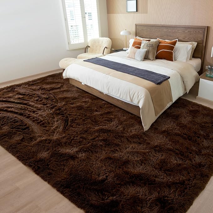 Soft Modern Indoor Large Shaggy Rug for Bedroom Livingroom Dorm Kids Room Home Decorative, Non-Slip Plush Fluffy Furry Fur Area Rugs Comfy Nursery Accent Floor Carpet 6x9 Feet, Brown